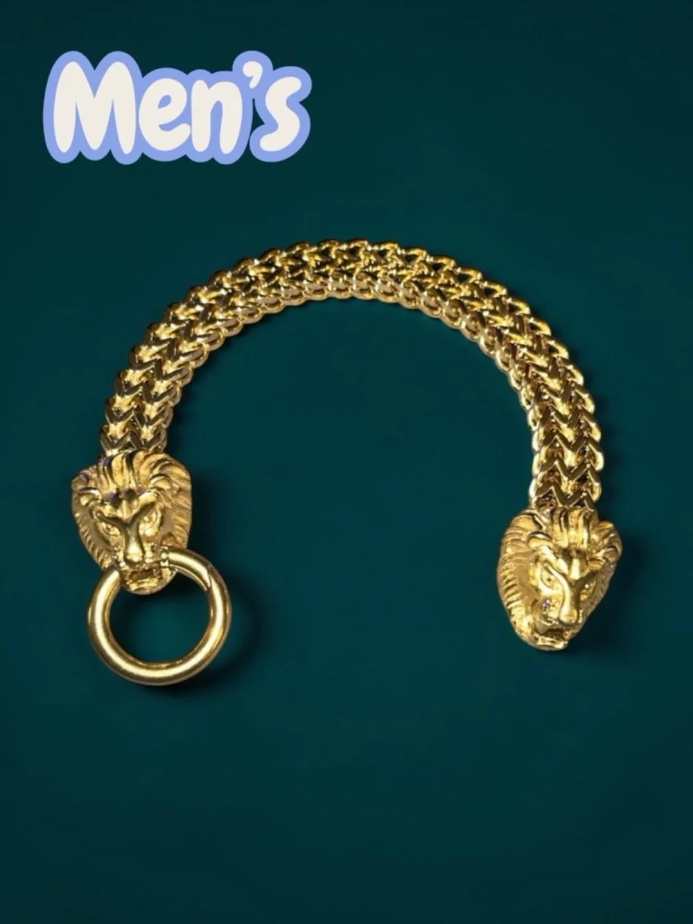 8.50” Gold Punk Stainless Steel Lion Head Franco Link Bracelet for Men